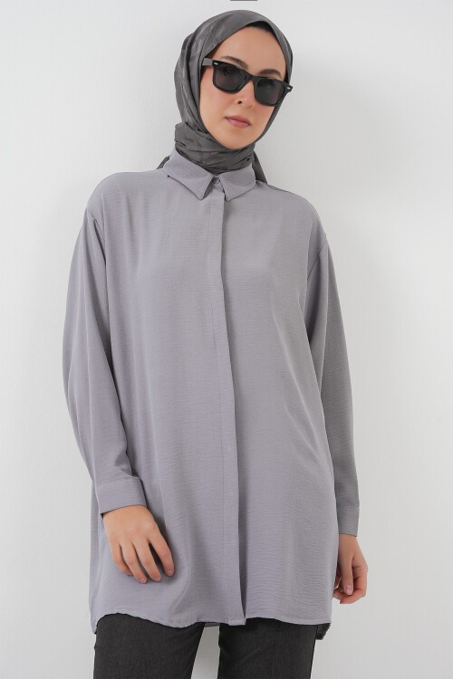 Kadın Uzun Gömlek Tunik 5945 - Gri