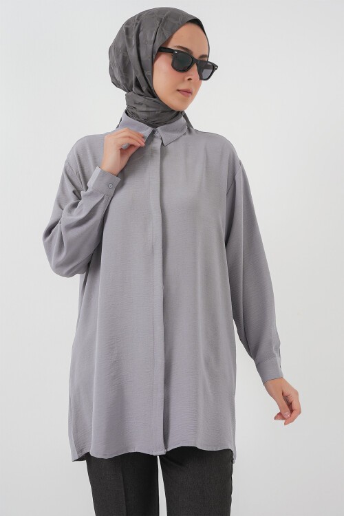 Kadın Uzun Gömlek Tunik 5945 - Gri