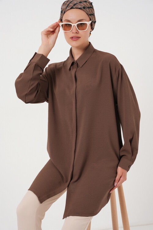 Kadın Uzun Gömlek Tunik 5945 - Kahverengi