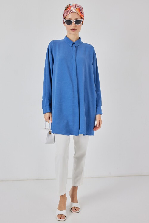 Kadın Uzun Gömlek Tunik 5945 - Saks