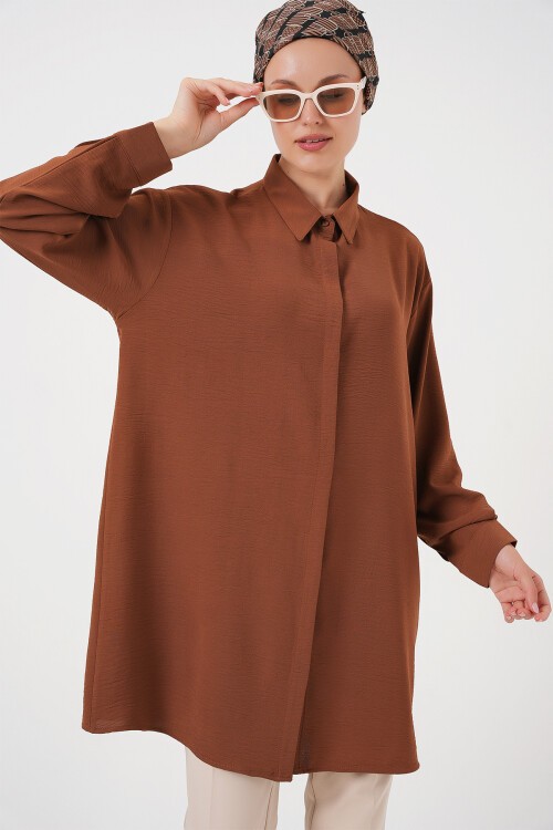 Kadın Uzun Gömlek Tunik 5945 - Taba