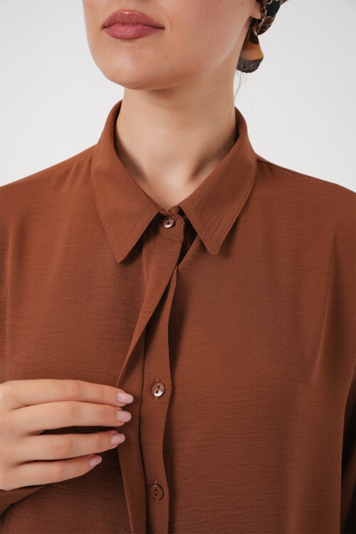 Kadın Uzun Gömlek Tunik 5945 - Taba