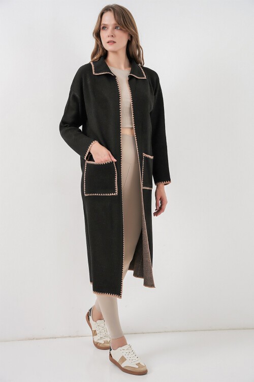 Kadın Uzun Oversize Triko Hırka 15962 - Siyah