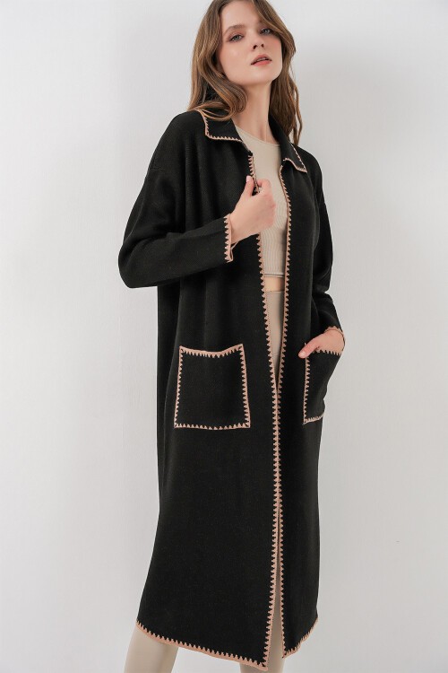 Kadın Uzun Oversize Triko Hırka 15962 - Siyah