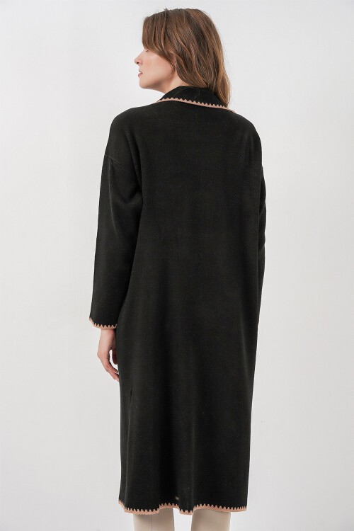 Kadın Uzun Oversize Triko Hırka 15962 - Siyah