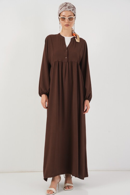 Kadın Uzun Tesettür Elbise 2525 - Kahverengi