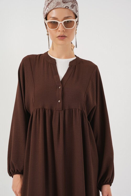 Kadın Uzun Tesettür Elbise 2525 - Kahverengi