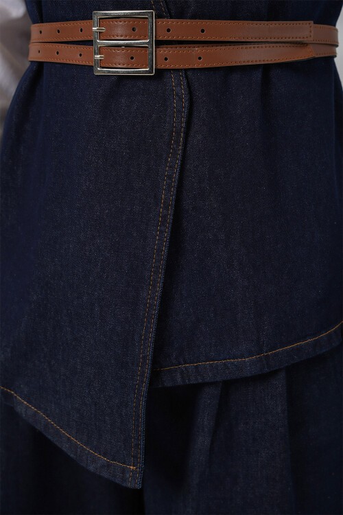 Kadın Yelek Pantolon Kot İkili Takım 30062 - Koyu Mavi