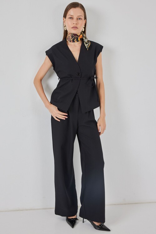 Kadın Yelek Pantolon Kumaş Takım 30050 - Siyah