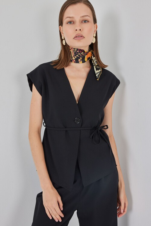 Kadın Yelek Pantolon Kumaş Takım 30050 - Siyah