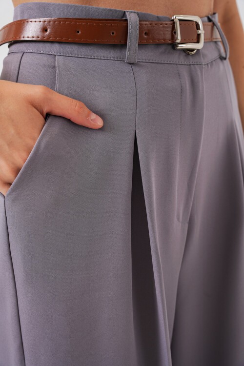 Kadın Yüksek Bel Palazzo Pantolon 30051 - Gri