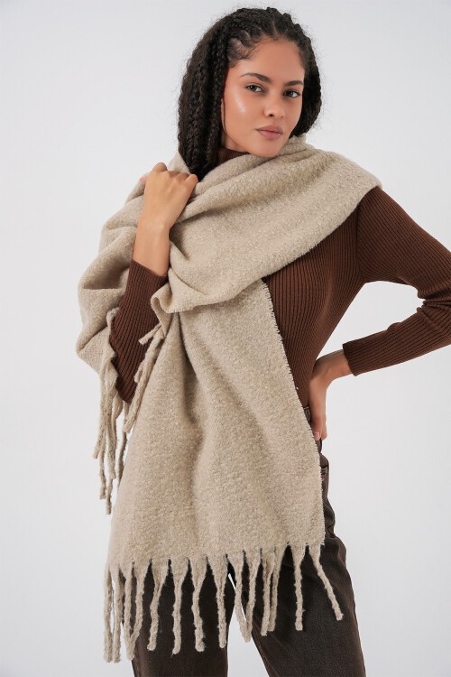 Kadın Yumuşak Dokulu Kalın Şal Atkı 15951 - A.Bej
