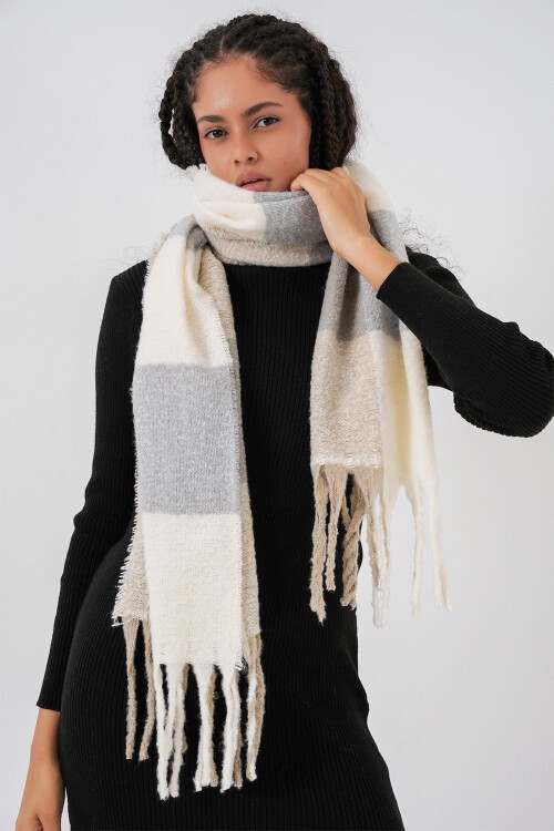 Kadın Yumuşak Dokulu Kalın Şal Atkı 15951 - A.Gri