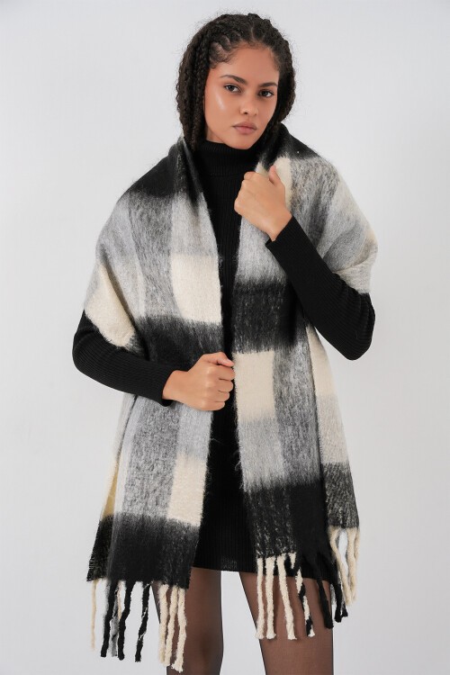 Kadın Yumuşak Dokulu Kalın Şal Atkı 15951 - A.Siyah