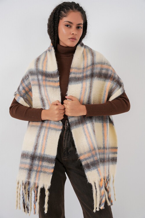 Kadın Yumuşak Dokulu Kalın Şal Atkı 15951 - C. Bej