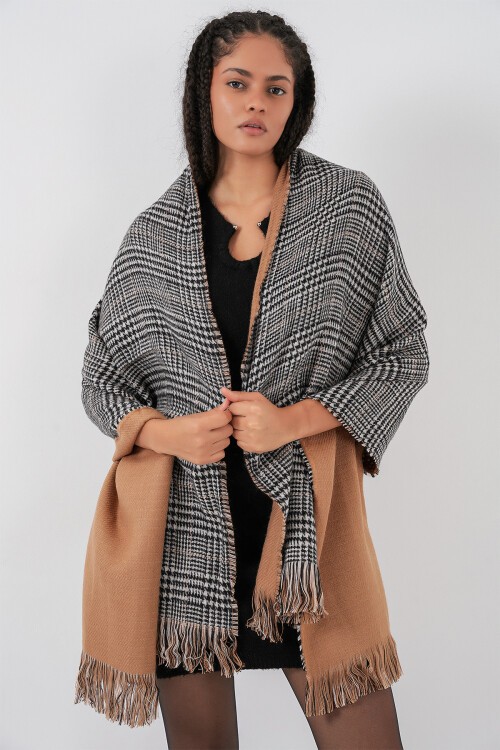 Kadın Yumuşak Dokulu Kalın Şal Atkı 15951 - Camel