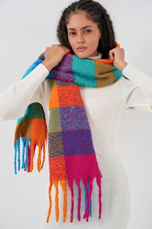 Kadın Yumuşak Dokulu Kalın Şal Atkı 15951 - Fuşya