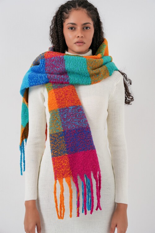 Kadın Yumuşak Dokulu Kalın Şal Atkı 15951 - Fuşya