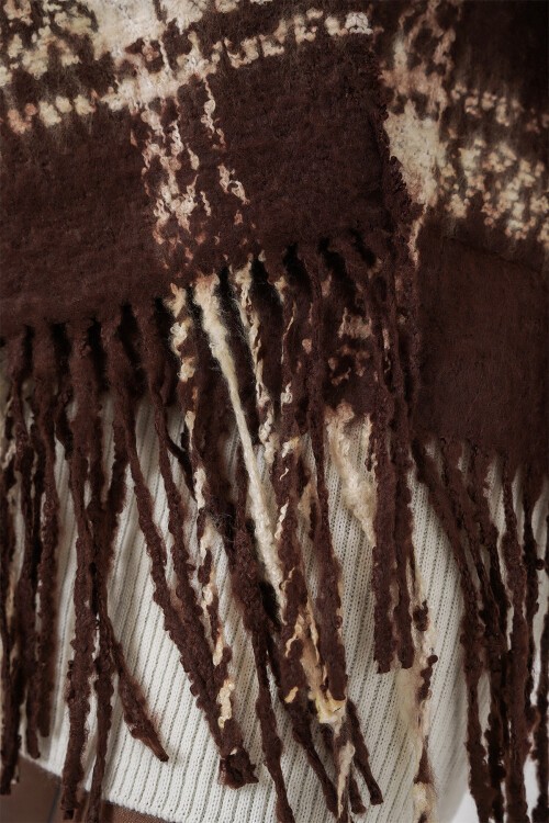 Kadın Yumuşak Dokulu Kalın Şal Atkı 15951 - Kahverengi