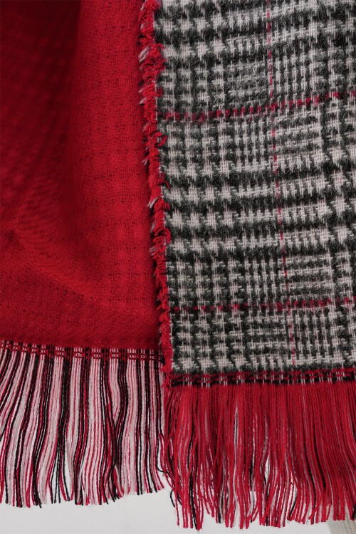 Kadın Yumuşak Dokulu Kalın Şal Atkı 15951 - Kırmızı