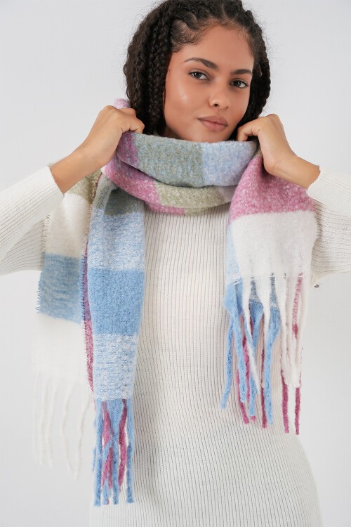 Kadın Yumuşak Dokulu Kalın Şal Atkı 15951 - Pudra