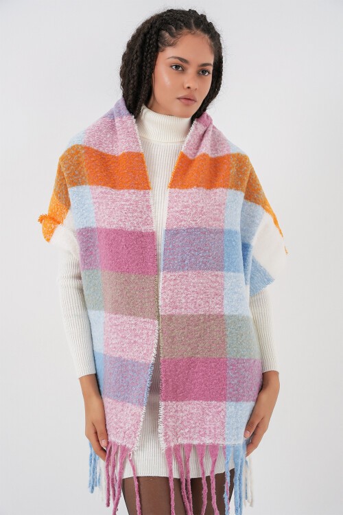 Kadın Yumuşak Dokulu Kalın Şal Atkı 15951 - Pudra