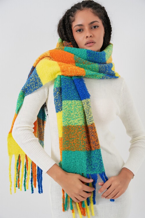 Kadın Yumuşak Dokulu Kalın Şal Atkı 15951 - Sarı