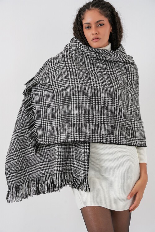 Kadın Yumuşak Dokulu Kalın Şal Atkı 15951 - Siyah