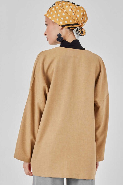 Keten Tesettür Kimono 5968 - Camel