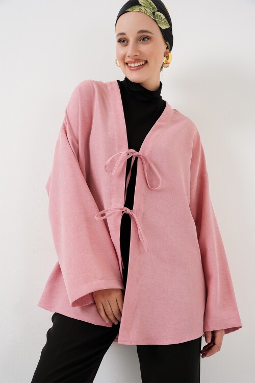 Keten Tesettür Kimono 5968 - Pudra