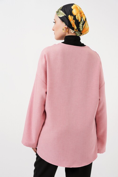 Keten Tesettür Kimono 5968 - Pudra