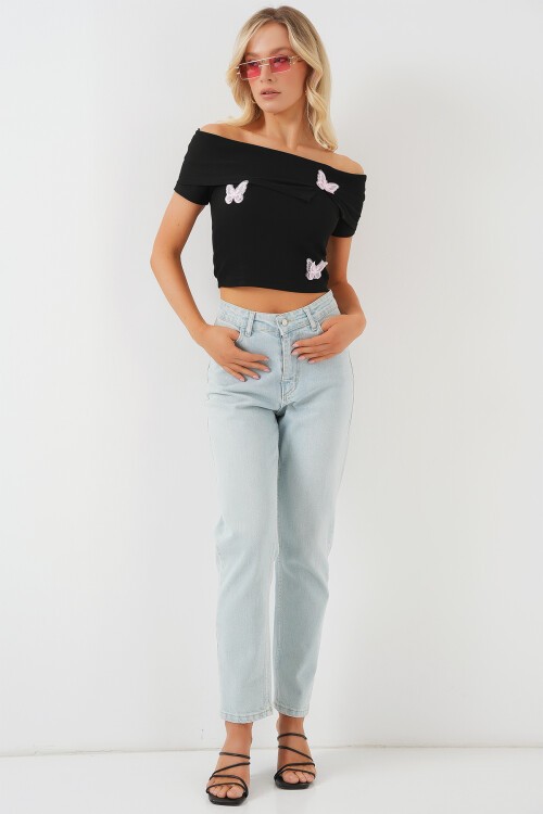 Madonna Yaka Kelebek Detaylı Bluz 957 - Siyah