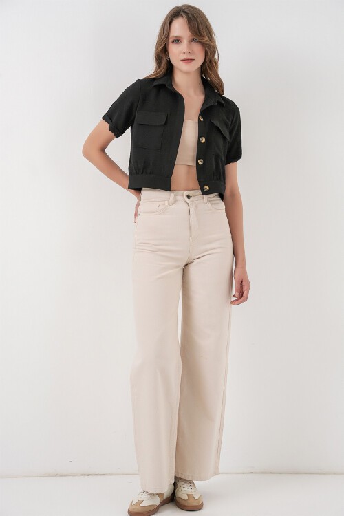 Merterium 0663 Crop Ceket - Siyah