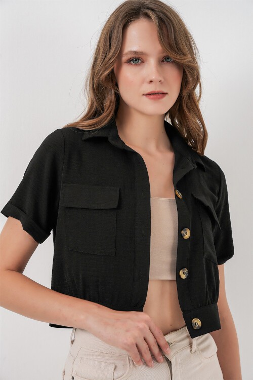 Merterium 0663 Crop Ceket - Siyah