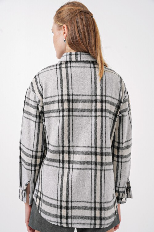 Merterium 3854 Ekose Desen Çift Cepli Gömlek - A.Gri