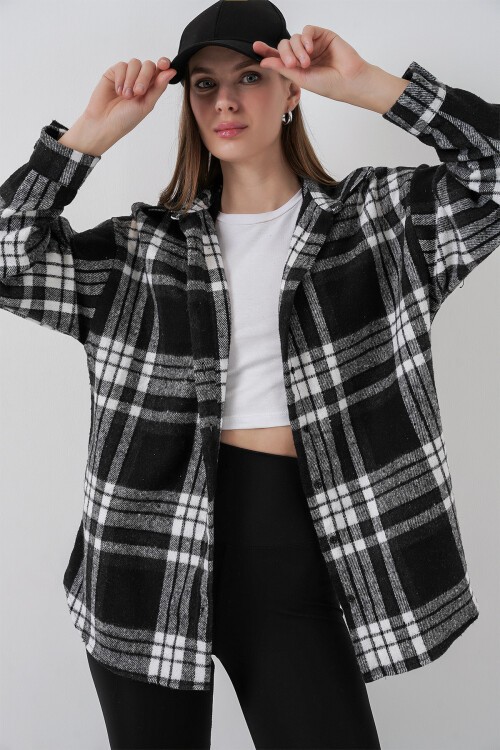 Merterium 3854 Ekose Desen Çift Cepli Gömlek - D. Siyah