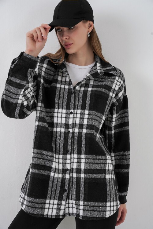 Merterium 3854 Ekose Desen Çift Cepli Gömlek - D. Siyah