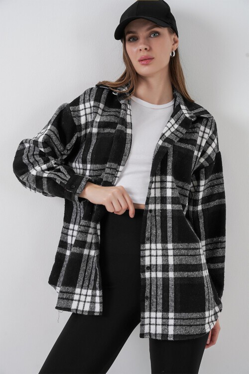 Merterium 3854 Ekose Desen Çift Cepli Gömlek - D. Siyah