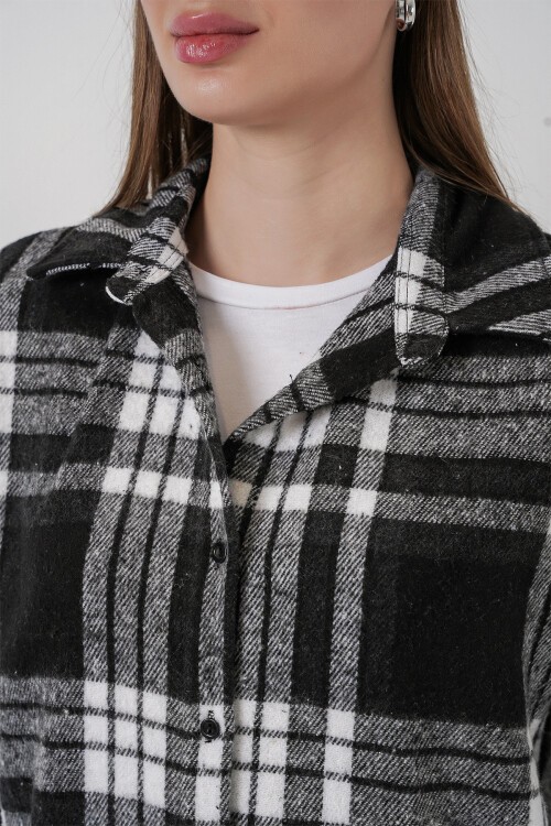 Merterium 3854 Ekose Desen Çift Cepli Gömlek - D. Siyah