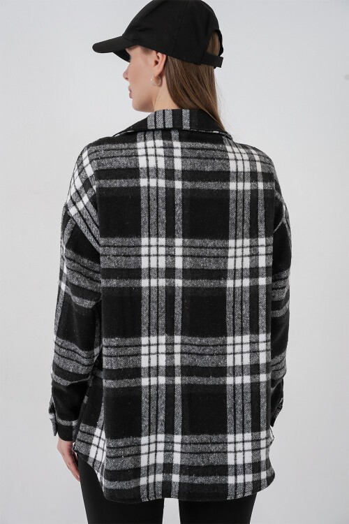 Merterium 3854 Ekose Desen Çift Cepli Gömlek - D. Siyah