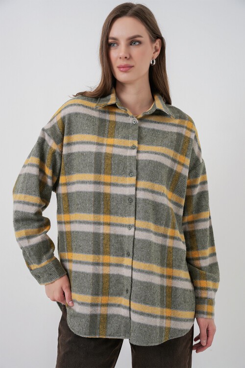 Merterium 3854 Ekose Desen Çift Cepli Gömlek - E.Yeşil