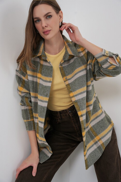 Merterium 3854 Ekose Desen Çift Cepli Gömlek - E.Yeşil