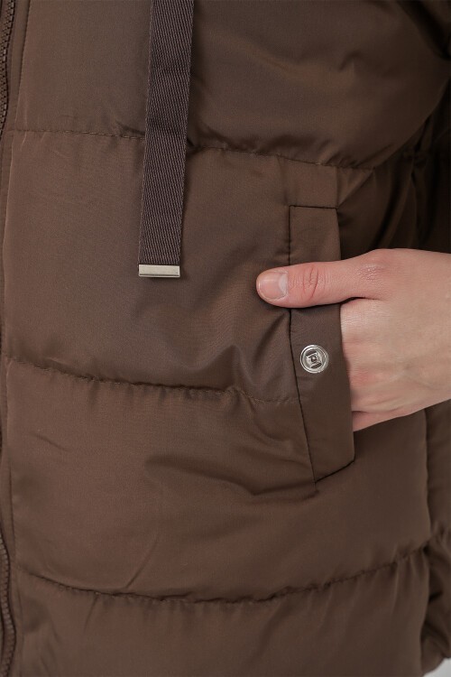 Merterium 5117 Kapşonlu Şişme Mont - Cappucino