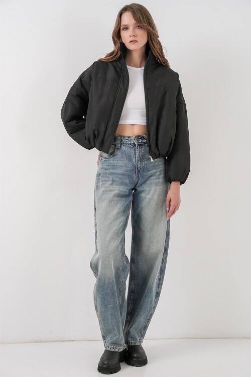 Merterium 5124 Siyah Dik Yaka Şişme Mont