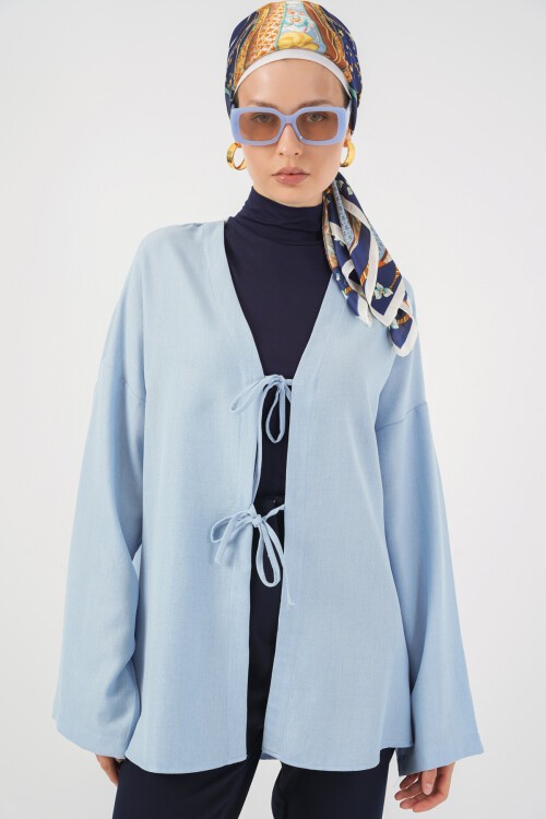 Merterium Keten Tesettür Kimono 5968 - Mavi