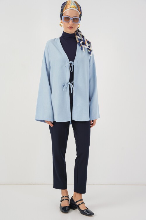 Merterium Keten Tesettür Kimono 5968 - Mavi