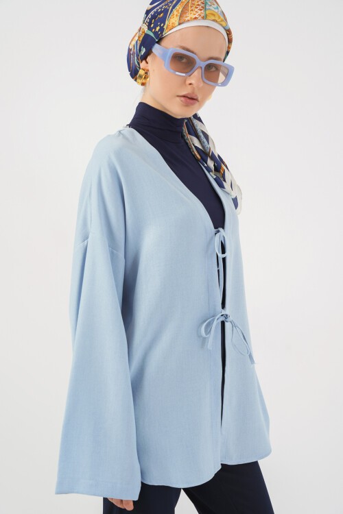 Merterium Keten Tesettür Kimono 5968 - Mavi