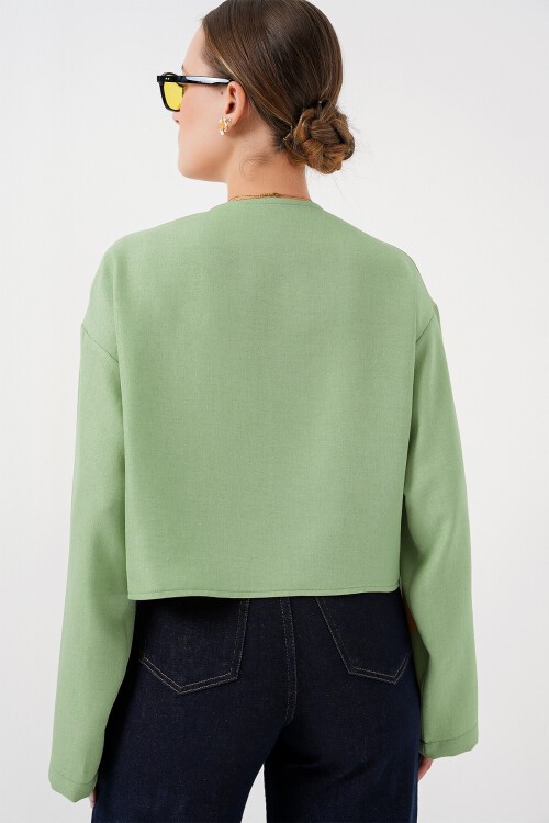 Önü Bağlamalı Keten Kimono 960 - E.Yeşil