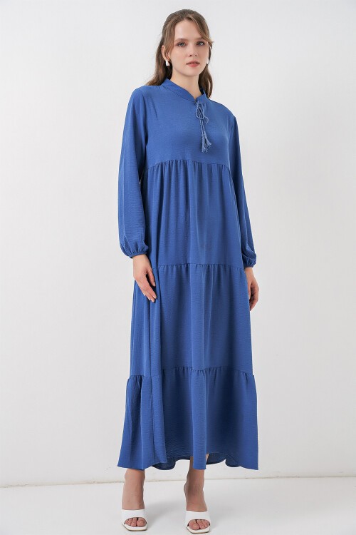 T1627 Yaka Bağcıklı Elbise - C.Saks