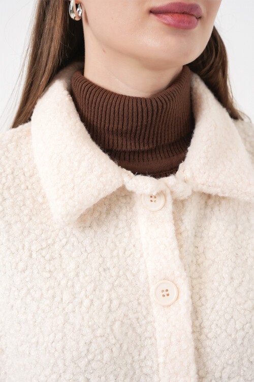 0675 Yün Karışımlı Buklet Ceket - Krem